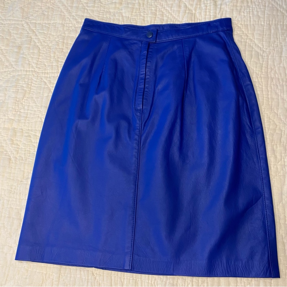 Vintage 90s Y2k COMINT Royal Blue Leather Mini Skirt S 27” - Picture 8 of 10